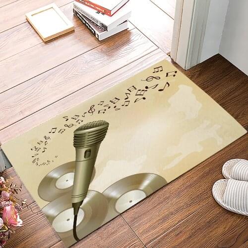 Microphone Cd Music Notes Family Doormat Kitchen Living Room Floor Rug Bathroom Non-slip Foot Mat Entrance Hall Welcome Carpet