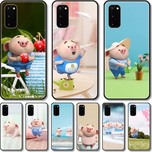 Cute pigs Phone Case For Samsung Galaxy Note S21 20 10 9 E Lite UW Ultra 5G PRO Black Shell Cover