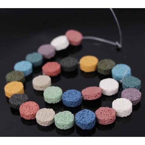 3Strands/lot MultiColor Natural Lava Flat Round Slab Coin Bead Charms,15mm Colorful Lava Rock Disc Heishi Beads Jewelry Necklace