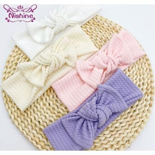 Nishine Fashion Handmade Bowknot Elastic Wide Headband Infant Soft Comfortable Knitting Striped Hairband Baby Headwear Kids Gift