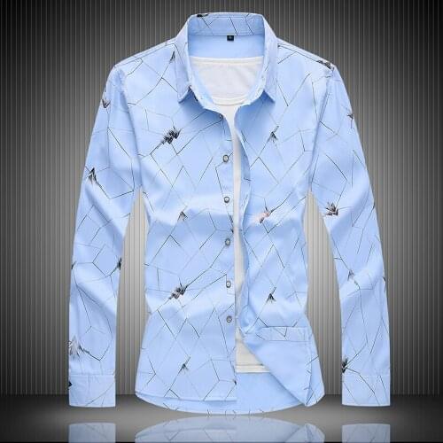 2021 Long Sleeve Shirt 5Xl 6Xl 7Xl New Fall Mens Fashion Printed Casual Large Size White Black Blue