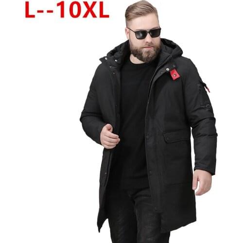 Plus size 10XL 8XL mens winter jacket Russia long coat hat fur collar thick windproof 90% white duck down jacket men -25 degree