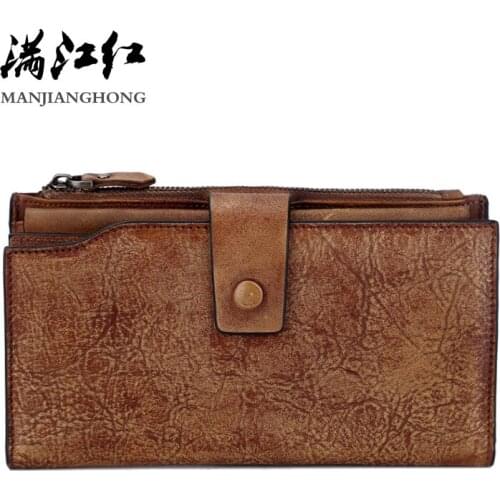 2019 Men Vintage Genuine Leather Purses Male Cards Organizer Cell Phone Clutch Bags New Design Boy Long Coffee Coin Wallets 1618