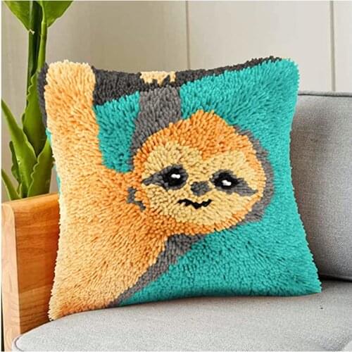Sloth Latch Hook Kits DIY Throw Pillow Cover Crochet Crafts Cushion Covers for Beginner Kids and Adults Handmade Crafts