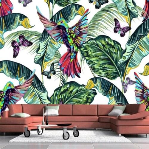 Custom 3D wallpaper mural modern Nordic hand-painted tropical banana leaf TV living room background wall decoration wallpaper