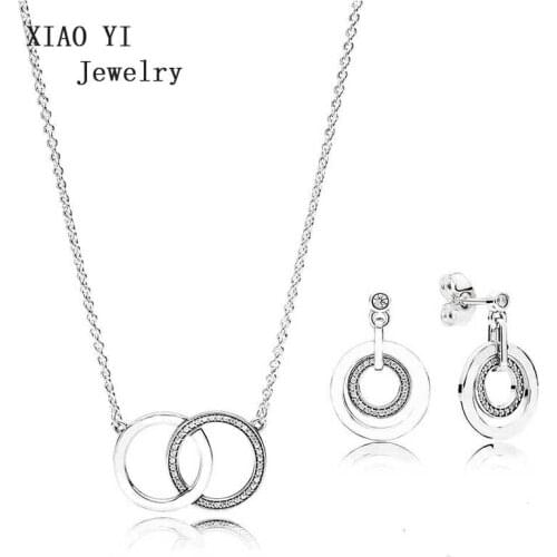 XIAOYI 2020 new 100% s925 Circles Gift Set clear CZ fit necklace earrings set romantic fashion gift fine jewelry Senior wedding