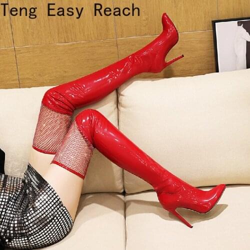 The New Sexy Over The Knee Boots Women High Heels Stiletto Heel Pointed Toe White Red Black Night Club Shoes Women size 34-48