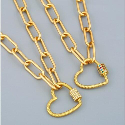 Crystal Heart Necklace For Women Gold Statement Necklace Chain With Carabiner Lock Clasp Punk Fashion Jewelry Gift wholesale