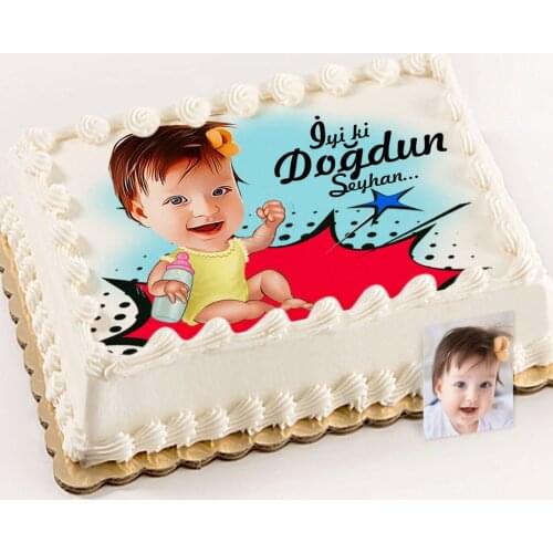 Personalized Baby Girl Cartoon Printed Age Cake Above Edible Sugar Paper-1
