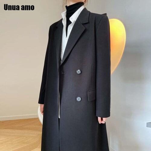Unua amo 2021 Temperament Long Blazers Mujer Autumn Winter Fashion Loose Classic Notched Collar Vinatge Suit Jackets Women