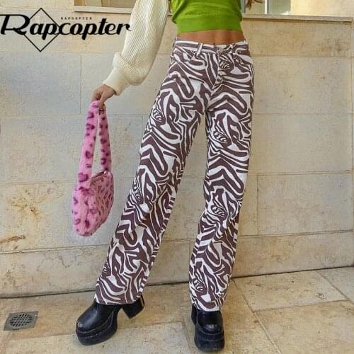 Rapcopter Animal Printed Jeans y2k Harajuku Denim Pants Retro Trousers Women Korean Style 90S Joggers New Trend Jeans Streetwear