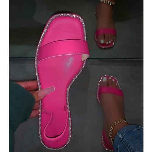 Shiny Crystal Sandals Sexy Seaside Party Slides Woman Summer Sandal Wholesale Large Size Flat with Back Strap Lady Dropshipping