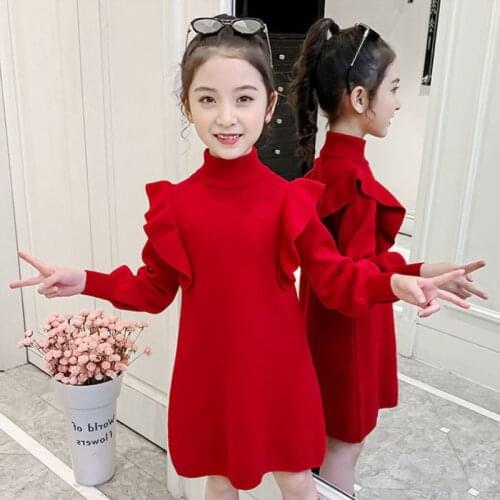 Girls Sweater Kids Babys Coat Outwear 2021 Red Plus Velvet Thicken Warm Winter Autumn Knitting Tops Pure Cotton Childrens Clot