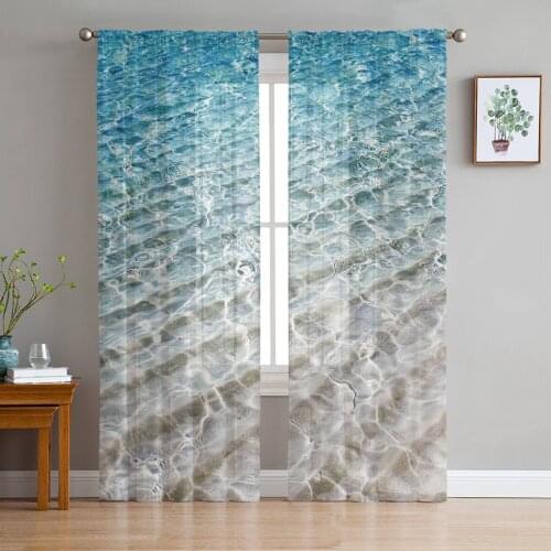 Clear Water On The Beach Tulle Curtains for Living Room Bedroom Decor Chiffon Sheer Voile Kitchen Window Curtain