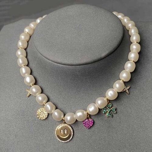 UMGODLY Fashion Brand Necklace Gold Color Lucky Charm Adjustable Pearl Necklace with Smile Heart Sun Star Pendant Women Jewelry