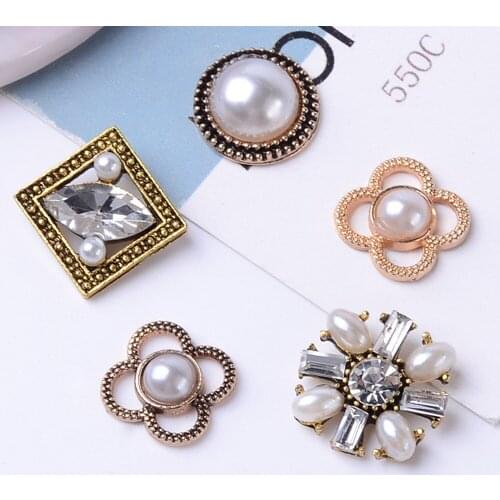 Vintage Pearl Buttons Flower Rhinestones for Wedding Decoration 20pcs Embellishment Apparel Sewing DIY Jewelry Craft Free ship