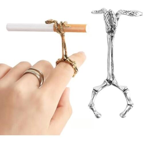 Fasion Vintage Cigarette Holder Ring Rack Metal Finger Clip Women Men Slim Cigarettes Smoking Accessories Smoker Gift Set