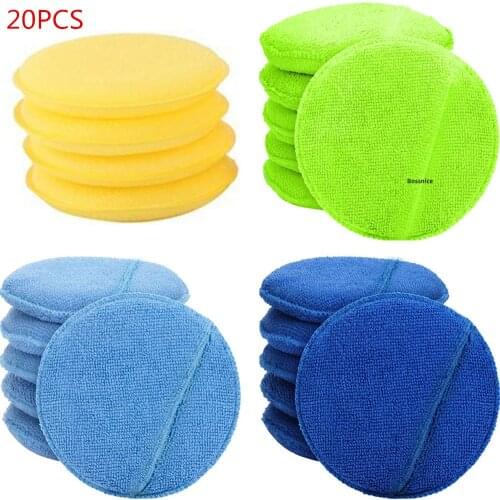 20 PCS Microfiber Wax Applicator Pocket Microfiber Round Sponge Wax Polish Applicator Cleaning Pads Foam Sponge for Cars Polish