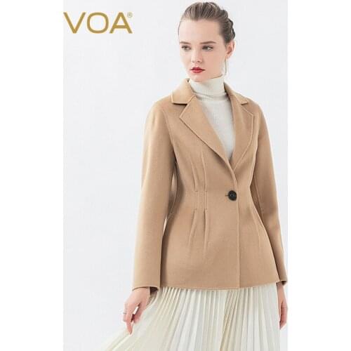 VOA Autumn Winter Suit Neck Single Button Classic Double-faced Cashmere Coat Camel Office Warm Female Slim Short Jacket New S899