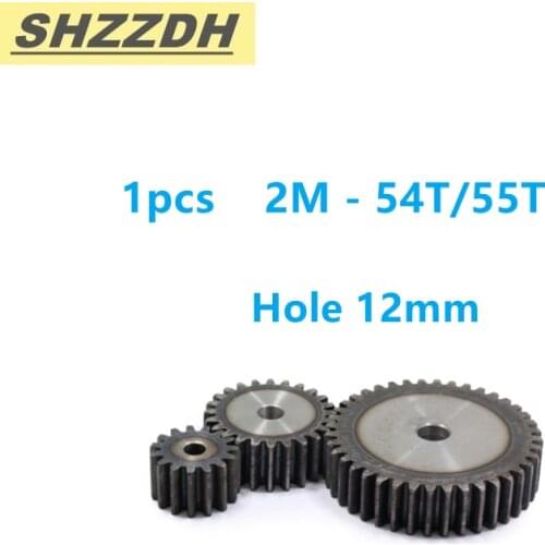 1pcs 2M 54T 55T inner hole 12mm spur gear standard hole 90 degree 45# steel quenching processing