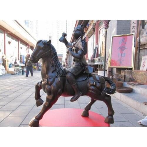 15 INCH China Classic Pure Bronze God Ride Horse Carved Monkey Ride on Horse Sta
