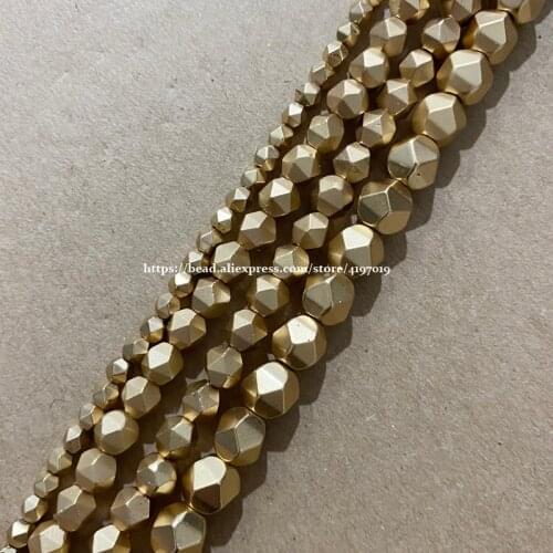 15" Natural Stone Matte Big Cuts Faceted Hematite KC Gold Plated Round Loose Beads 6 8 10 MM Pick Size