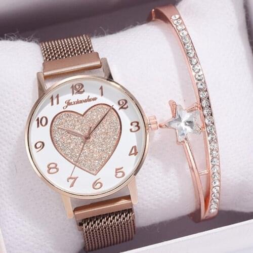 2020 New Brand Heart-Shaped Women Watch Fashion Elegant Magnet Quartz Gold Ladies Wristwatch Luxury Bracelet Watches Clock Gift