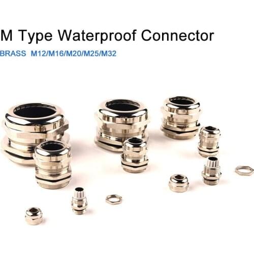5PCS IP68 M Type Brass Nickel Metal Waterproof Connector M12X1.5 /M16/M20/M25/M32 Cable Glands Cable Bushings Connector