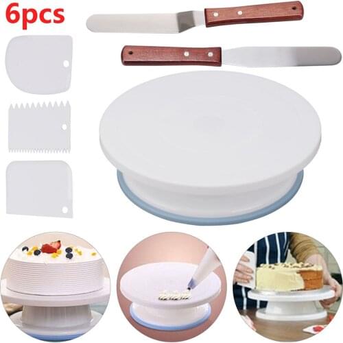 6PCs/Set PP Plastic Turntable Rotating Cake Stand Dough Smoother Spatula Rotary Table Baking Fondant Molds Cake Mold Cake Tools