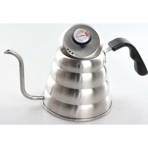 Behogar 1.2L Stainless Steel Long Spout Pour Over Drip Coffee Pot Kettle with Thermometer for Home Office Apartment Coffee Maker