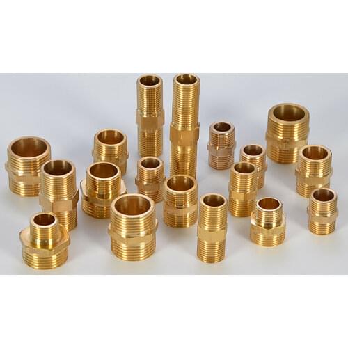 BSP 1/2" 3/4" 1" Brass Pipe Hex Nipple Fitting Quick Coupler Adapter Male to Male Thread Water Oil Gas Connector Various Lengths