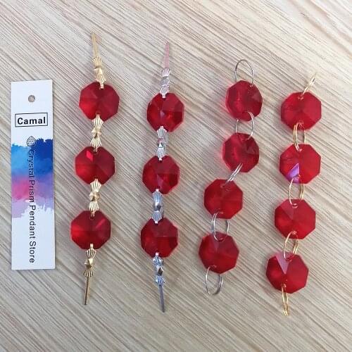 Camal 50cm/1.64ft 1m/3.3ft Red 14mm Crystal Octagonal Bead Chain Garland Chandelier Lamp Part Curtain Craft Ornament Home Decor