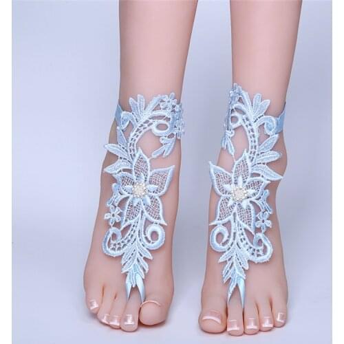 1 Pair Bridal Barefoot Sandals Shoes Accessories Anklets Sequins Lace Wedding Decor Chain Women Lady Beach Foot Jewelry Chain