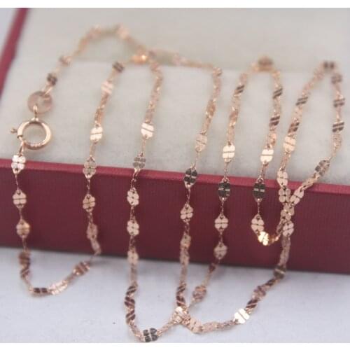Real Pure 18K Yellow White Rose Gold Chain 1.8mmW Clover Link Womens Wife Wealthy Best Gift Necklace 18inch Christmas Present