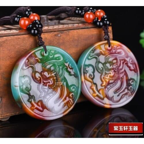 Color Jade Dragon Pendant Necklace Chinese Carved Natural Charm Jadeite Jewellery Amulet Fashion Accessories for Men Women Gifts