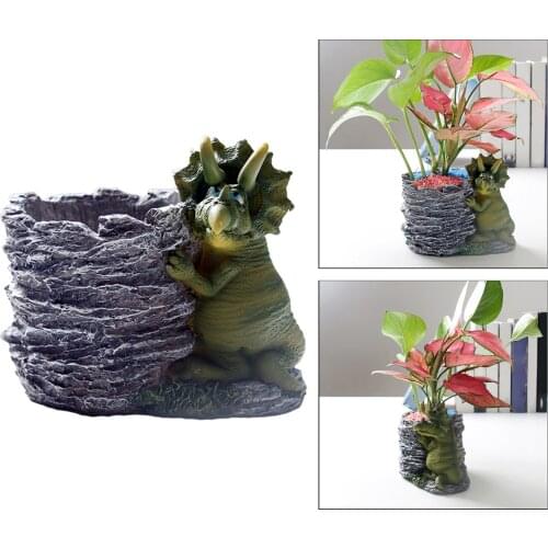 Dinosaur Figurine Flower Pot with Drainage Hole Garden Decor Animal Planter Office Cute Decorations Crafts