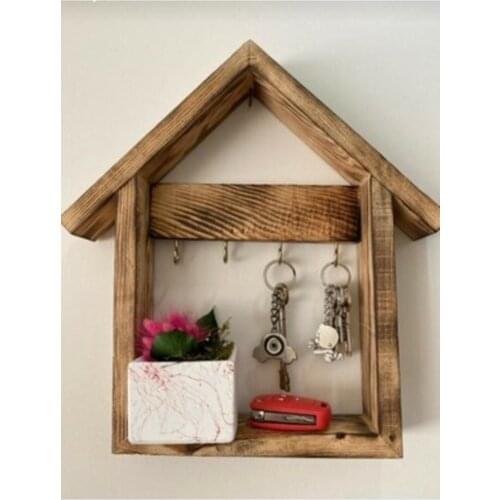 Decorative House Shaped Keychain Rack Decorative House Shaped Key Holder Rack Home Handmade Natural Wood