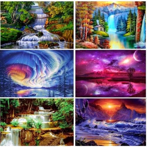 DIY Waterfall 5D Diamond Painting Full Round Mosaic Diamond Embroidery Cross Stitch Wall Art Natural Scenery