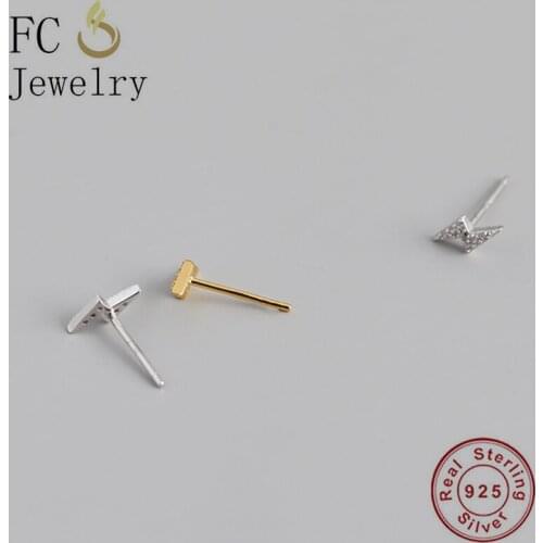 FC Jewelry 100% 925 Silver Korean Gold Lightning Pot Mix Zirconia Piercing Stud Earring For Women Accessories Brincos 2020 NEW