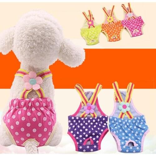 Pet Dog Physiological Pants Polka Dot Striped Female Dog Sanitary Panties Shorts Underwear Sanitary Diaper Washable Shorts