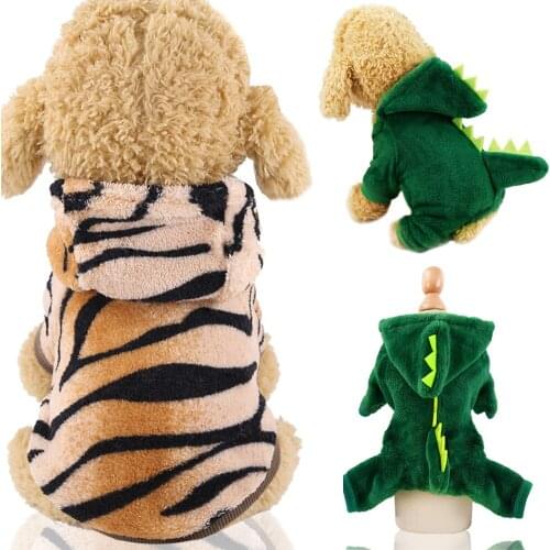 Fleece Pet Clothes Dog Hoodie Dinosaur Tiger Pattern Sweatshirt Winter Warm Pullover Chihuahua Hooded Jackets Super Cute EIG88