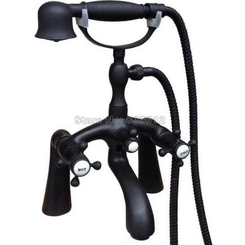 Classic Black Oil Rubbed Bronze Bathtub Faucet with Handheld Shower Head / Bathroom Deck Mounted Dual Handles Mixer Tap Wtf511