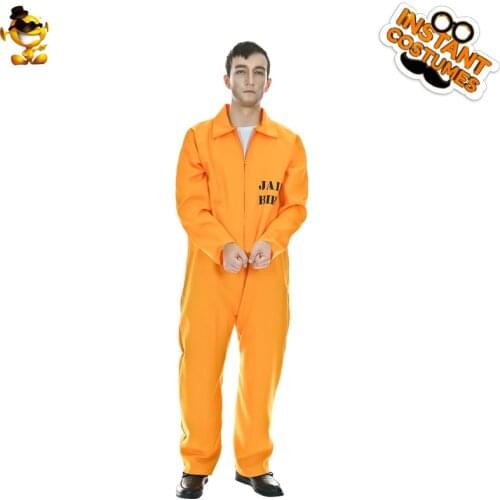 Mens Orange Prisoner Costumes for Purim Party Dress Up Halloween Cosplay Prisoner Outfits Jumpsuit with Handcuffs Adult Male