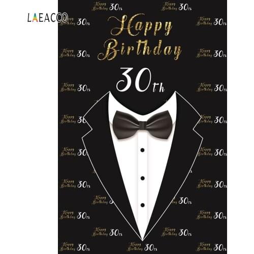 Laeacco Happy 30th Birthday Party Suit Tie Man Poster Portrait Photo Backdrop Photography Background Photocall Photo studio