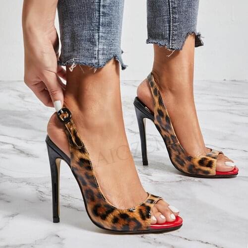 LAIGZEM Women Slingbacks Pumps Peep Toe Stiletto Heels Sandals Basic Party Shoes Woman Zapatos Mujer Large Size 44 45 47