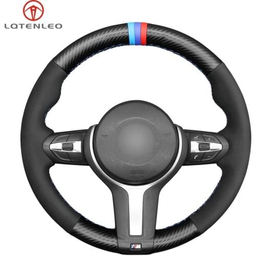 LQTENLEO Black Suede Carbon Fiber Car Steering Wheel Cover for BMW (M Sport) 6 Series 640i 650i F12 F13 (Coupe) F06 2013-2018