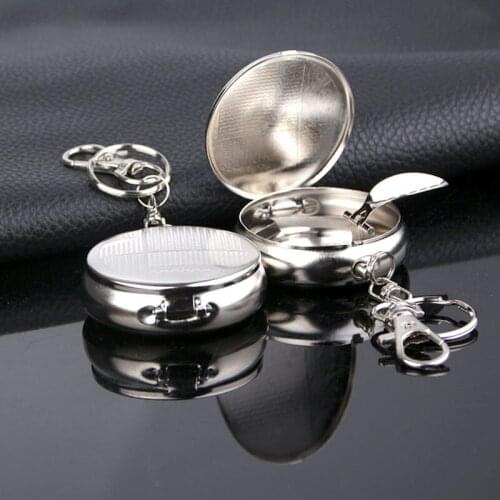 Mini Circular Shape Portable Ashtray Cigarette Keychain Outdoor Useful Travel Pocket Smoking Ash Tray with Lid Key Chain For Men