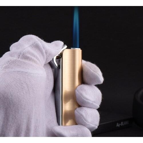 Refillable Inflatable Straight-through Lighter Semi-cylindrical Classic Metal Windproof Lighter Smoking Accessories for Weed