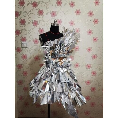 Future Technology silver dress model catwalk stage show parade theme stage dance costume 3 orders