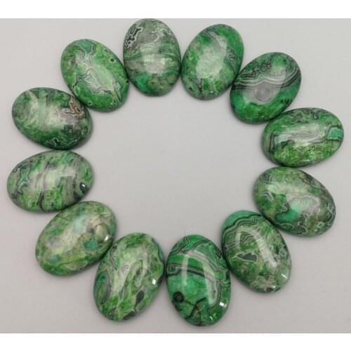 Fashion green onyx natural stone bead for jewelry making charm 25x18MM cab cabochon oval Ring Necklace DIY accessories 12Pcs/lot